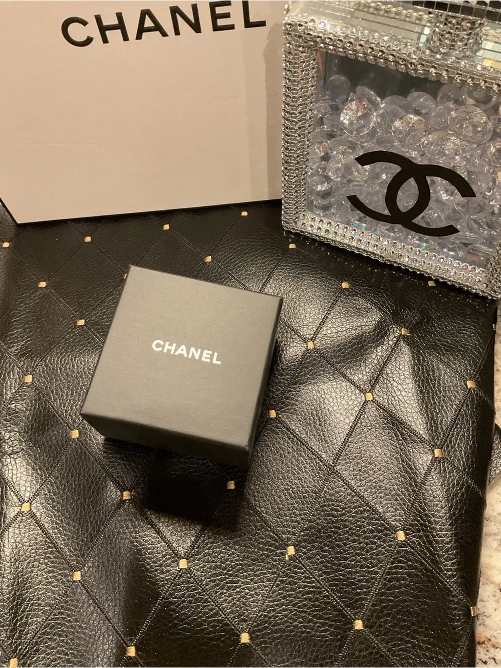 CHANEL gun metal gray CC Logo Ring